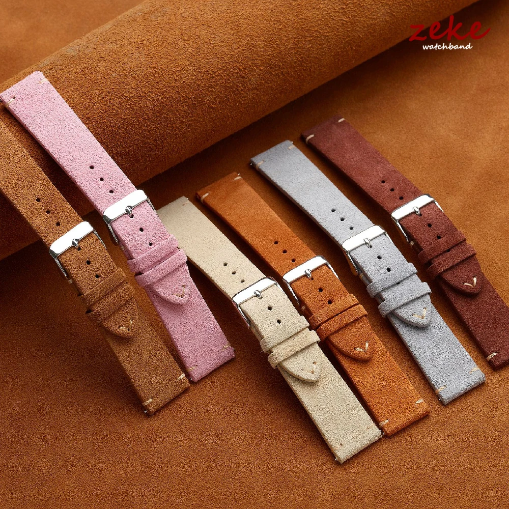 Elegant Brown Genuine Leather Suede Watch Band - Quick Release Strap, Available in Multiple Sizes