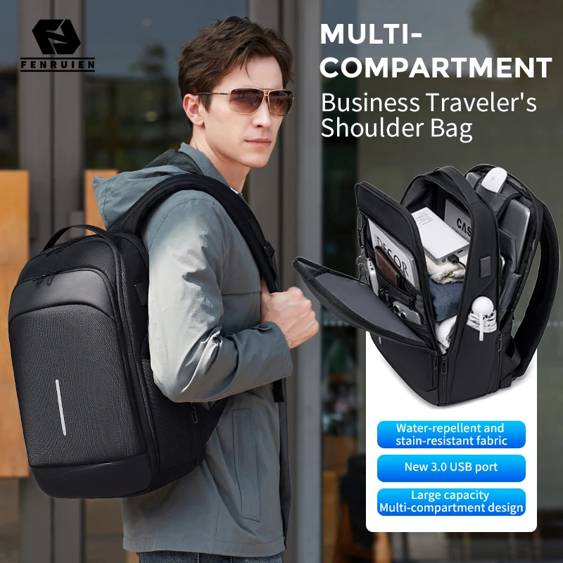 Fenruien Large Capacity Waterproof Backpacks USB Charge Men Backpack Fit 15.6 "Laptop Travel Business Bag 3