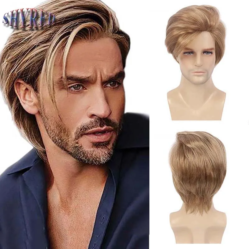 Synthetic Men Wigs Short Nature Curly Black Ombre Mixed Brown Male Daily Or Party Hairstyle High Temperature Fashion Man Hair qed brand new hifi xlr cable high purity copper and silver mixed line 3 pin balanced male to female plug for microphone mixer