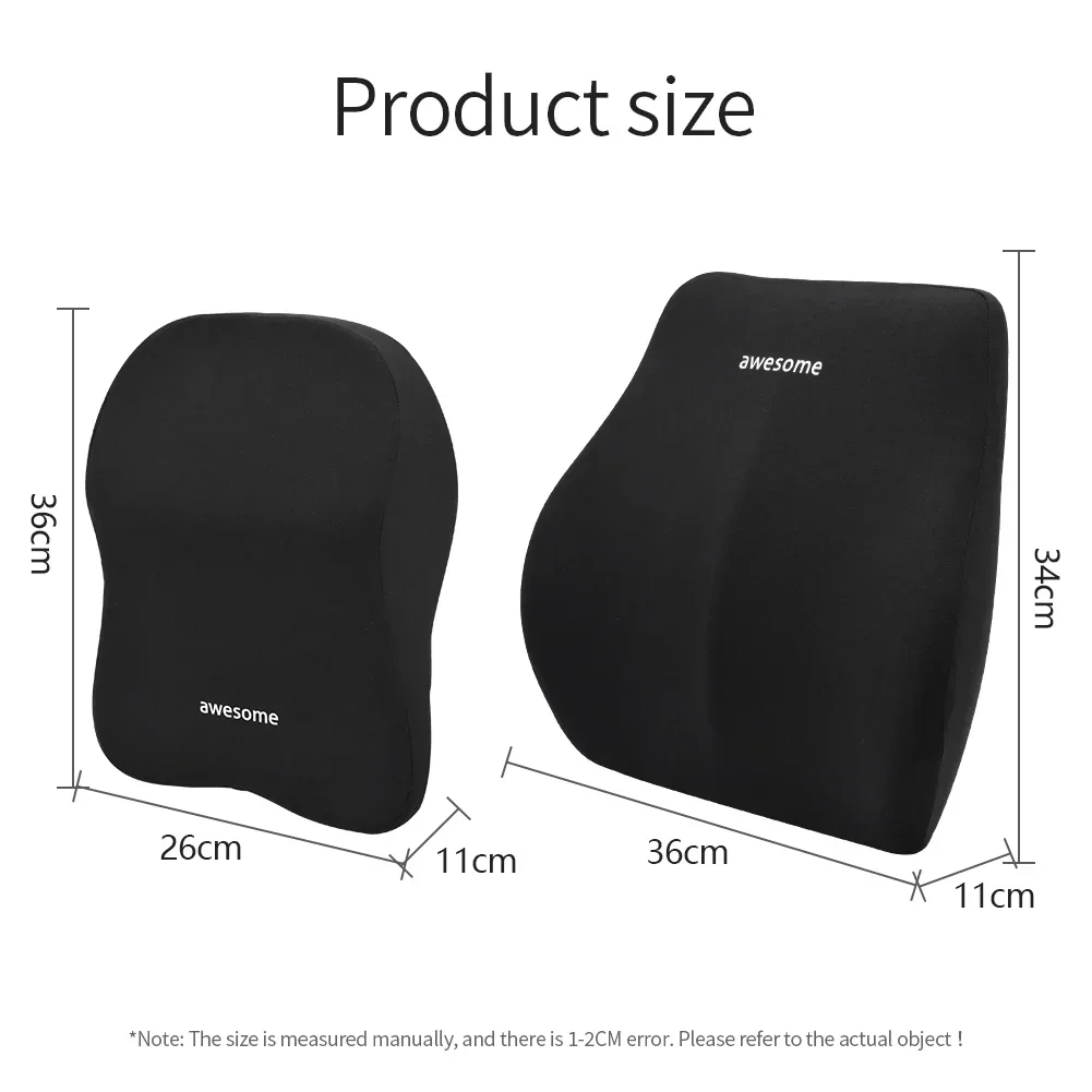Car Lumbar Pillow Car Lumbar Back Support Headrest Neck Pillow Memory Foam Soft Neck Pillows Cushion Car Seat Cushion