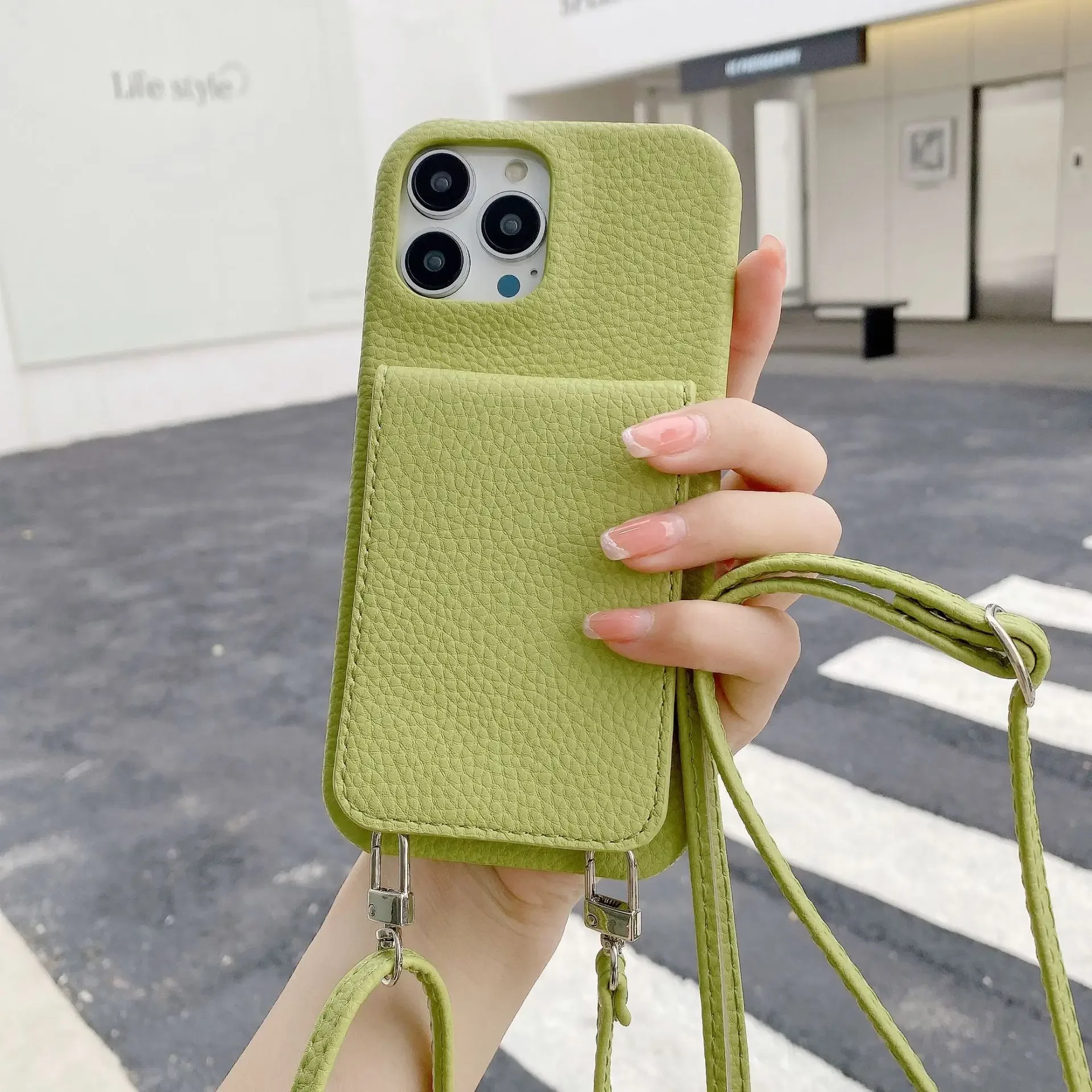 Elegant Leather Crossbody Phone Case with Lanyard and Card Holder
