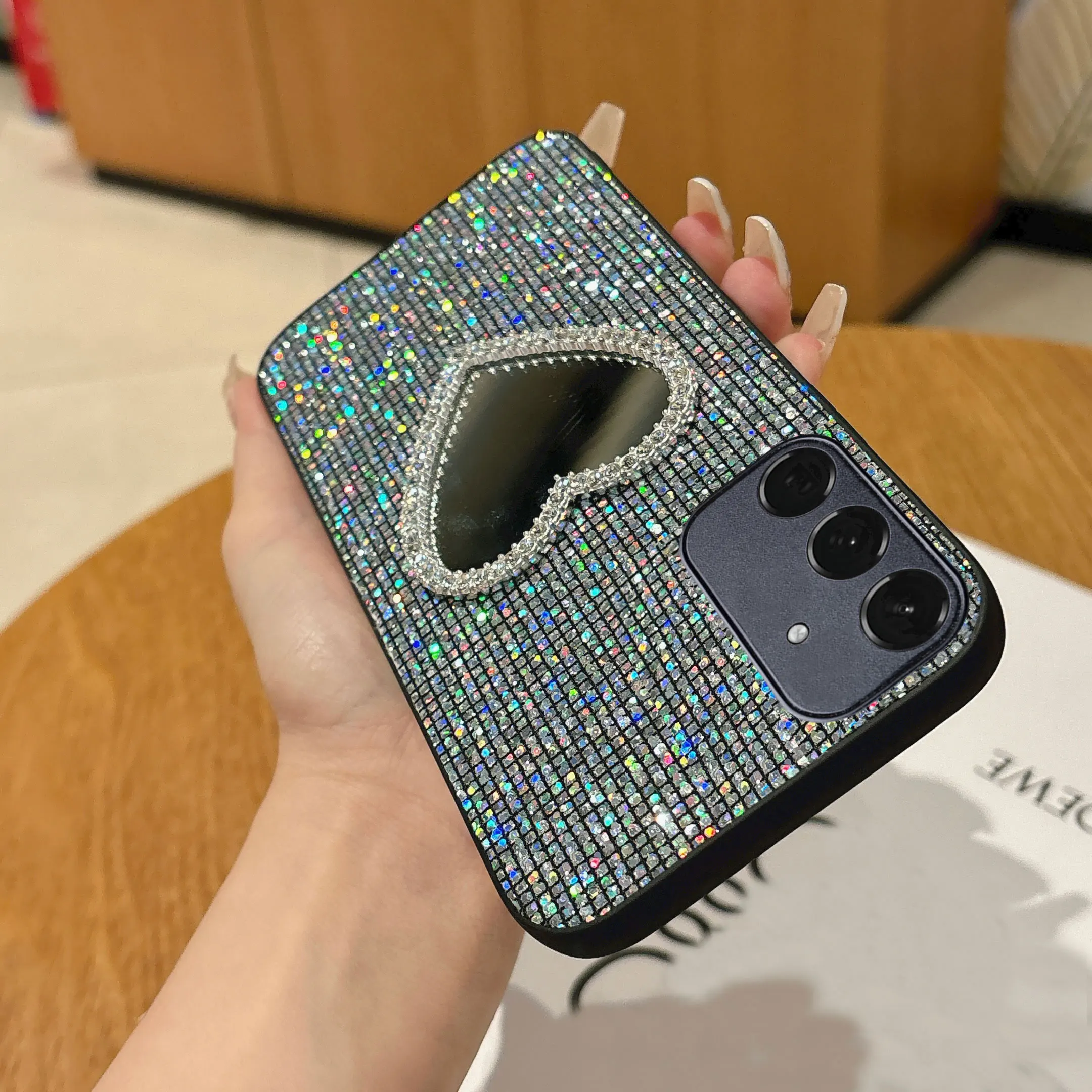 Luxury Mirror Glitter Grid Leather Phone Case - Elegant Protective