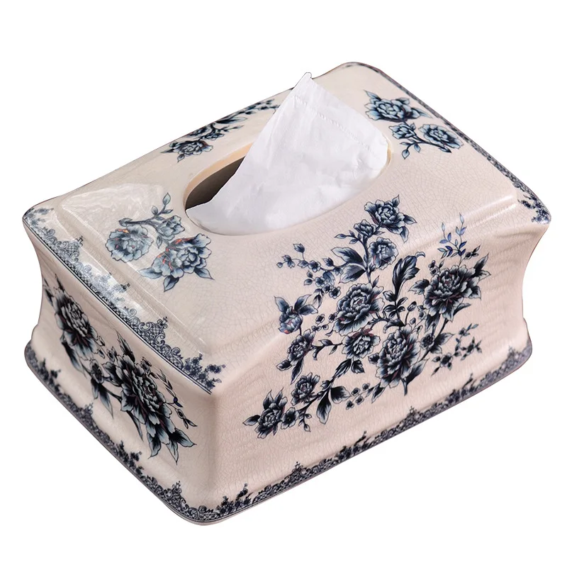 Ceramic Tissue Box Blue and White Porcelain Pattern Tissue Box Holder Napkin Holder Desktop Storage Container Home Decoration 6