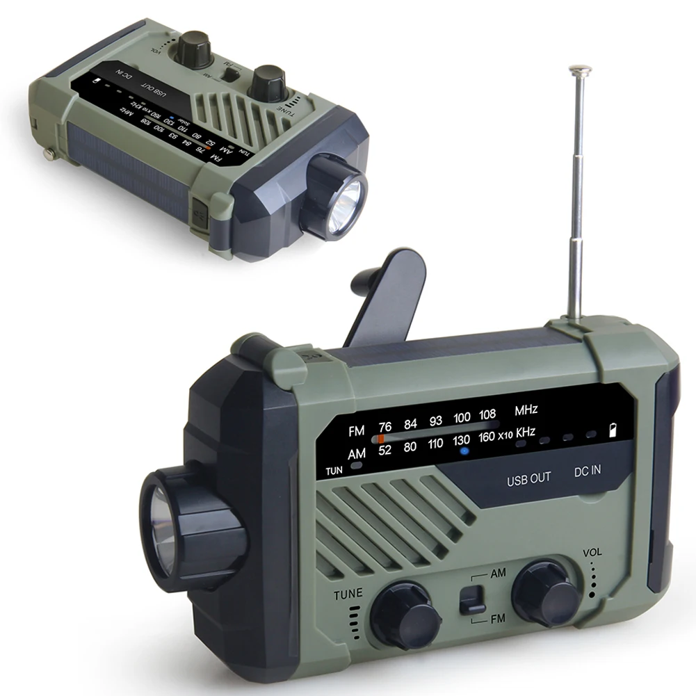 

Portable Radio Solar Hand Crank Solar USB Charging Hand Radio AM FM Weather Radio Emergency Lamp Flashlight 2000mAh Power Bank