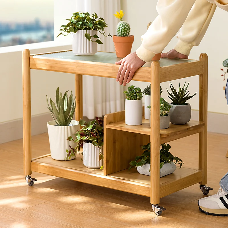 High Quality Modern Plant Stand Organizer Garden Wheels Wooden Plant Shelf Tiered Display Estantes Para Balcony Furniture