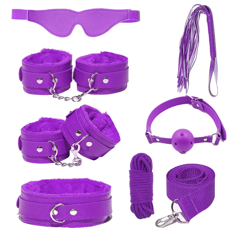 7 pz/set Cuoio DELL'UNITÀ di elaborazione SM Bondage Set Manette Del Sesso Manette Frusta Corda Per Gli Occhi Benda Giochi Per Adulti Giocattoli Erotici Coppie_voghion.com