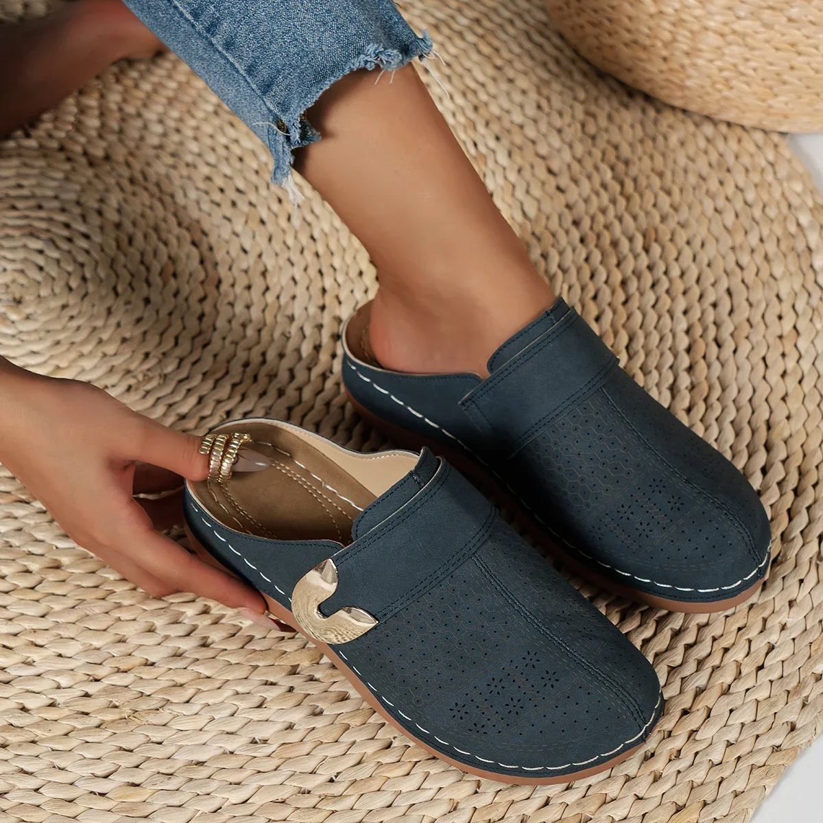 Women Slippers 2024 New Summer Fashion Open Toe Shallow Sandals Flats Shoes Low Heels Slippers Slides Women Zapatos De Mujer - 6