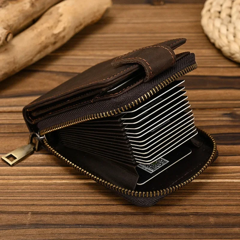 

Genuine Leather Short Wallet ID Card Holder Zipper Wallet Simple Large Capacity 2-fold Zipper Card Holder Cowhide