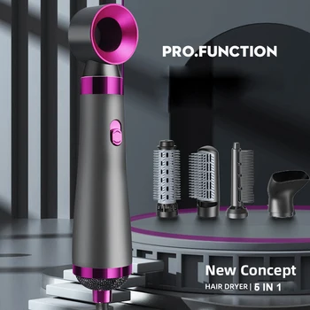 Spazzola ad aria calda 5 in 1 per uso domestico Asciugacapelli multifunzionale Styler Bigodino Pettine per piastra, set di strumenti per lo styling dei capelli 5 in 1 Air Com 1