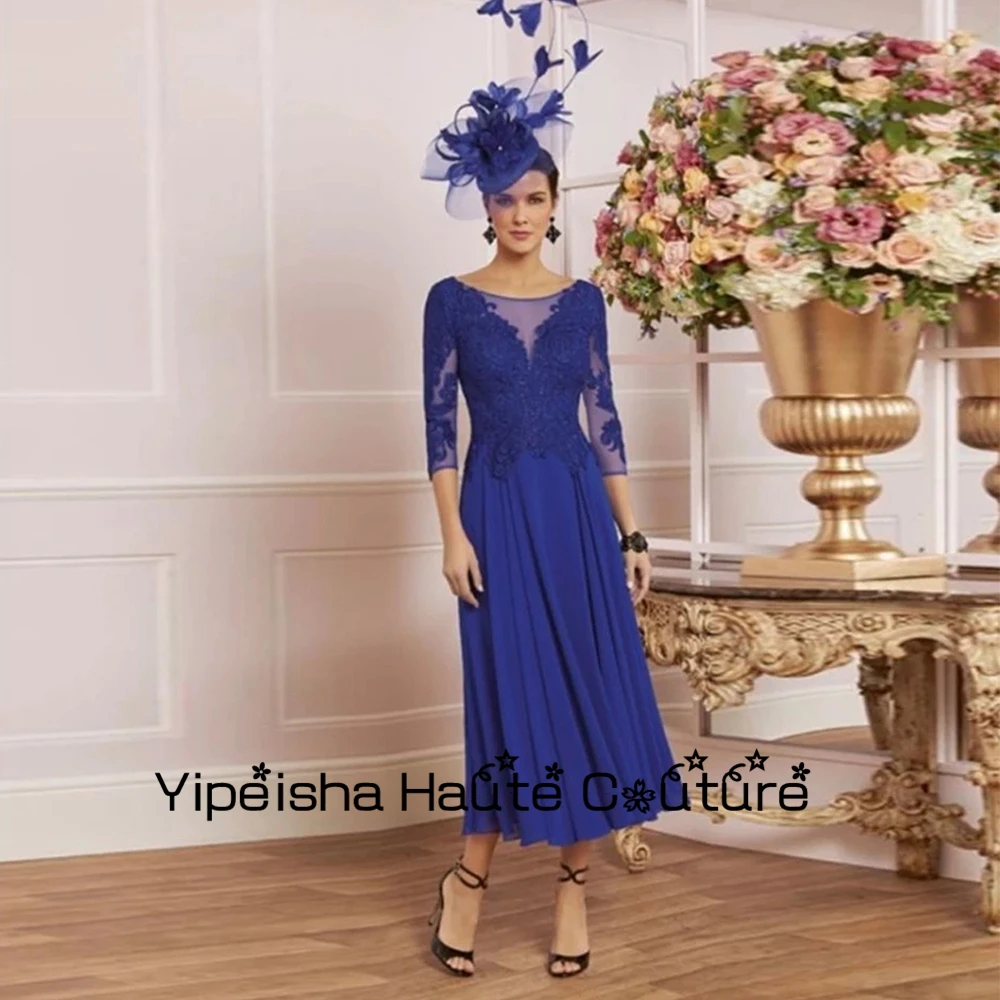 

Yipeisha Three Quarter Chiffon Royal Mother Of Bridal Dresses Lace Ankle Length Wedding Party Gowns V Neck Prom 2022 New