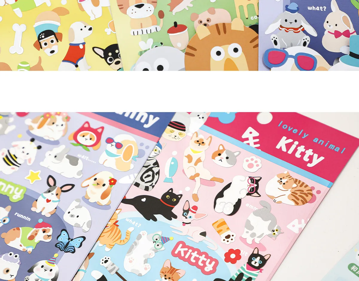 NEKONI Niedliche Tier-Aufkleber Welpen Katzen Hasen Scrapbooking DIY Journal Süße Schul-Schreibwaren Aufkleber Schulbedarf – Detail 3