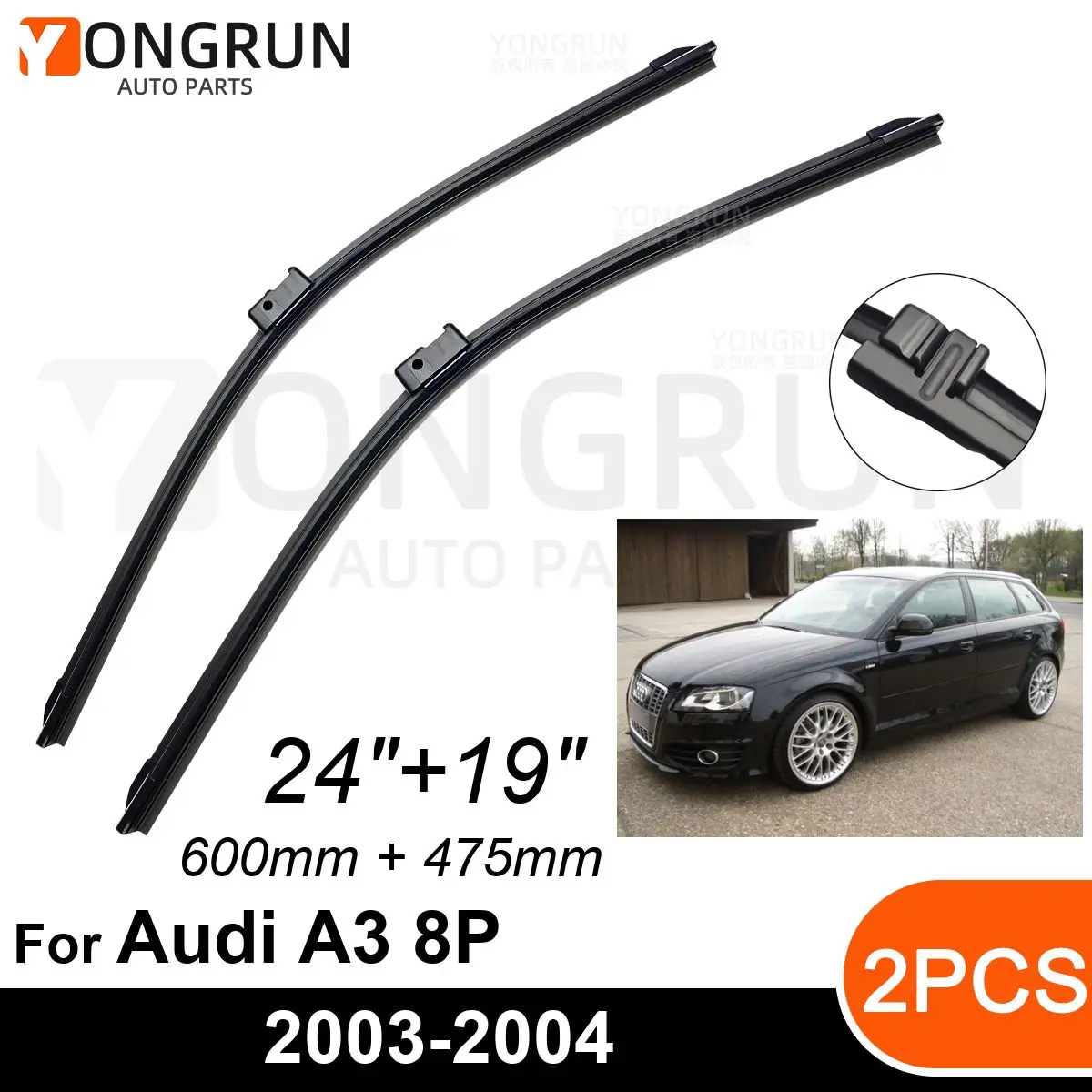 

Стеклоочистители для Audi A3 8P 2003-2004, резиновые щетки стеклоочистителя 24 + 19 дюймов, аксессуары для лобового стекла автомобиля