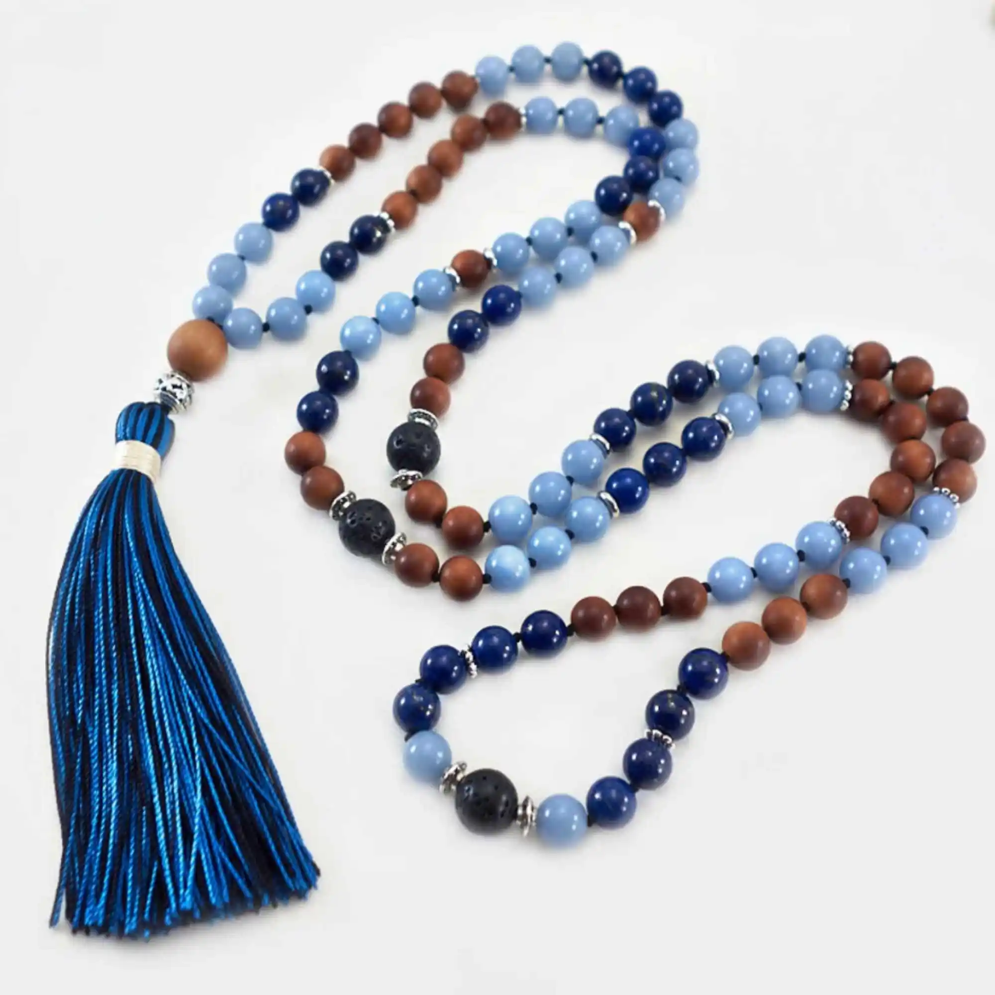 8mm Natural knot Angelite Lapis Lazuli Sandalwood beads necklace Yoga Inspiration Chain Relief Stress National Style Men
