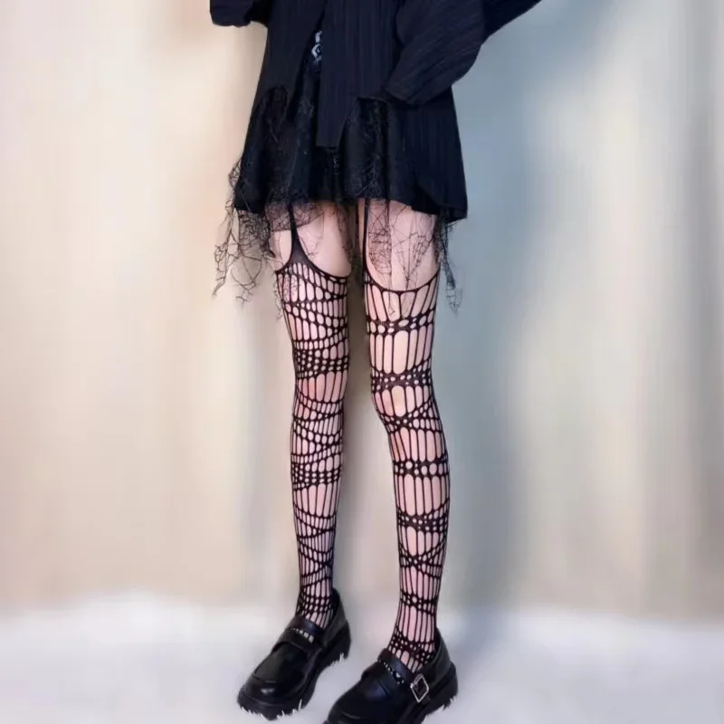 Gothic Fledermaus Lange Sexy Netzstrümpfe Frauen Harajuku Alternative Mesh Fledermaus Strumpfhosen Dessous Haut Oberschenkel Hohe Strumpfbänder Strumpfwaren – Detail 7