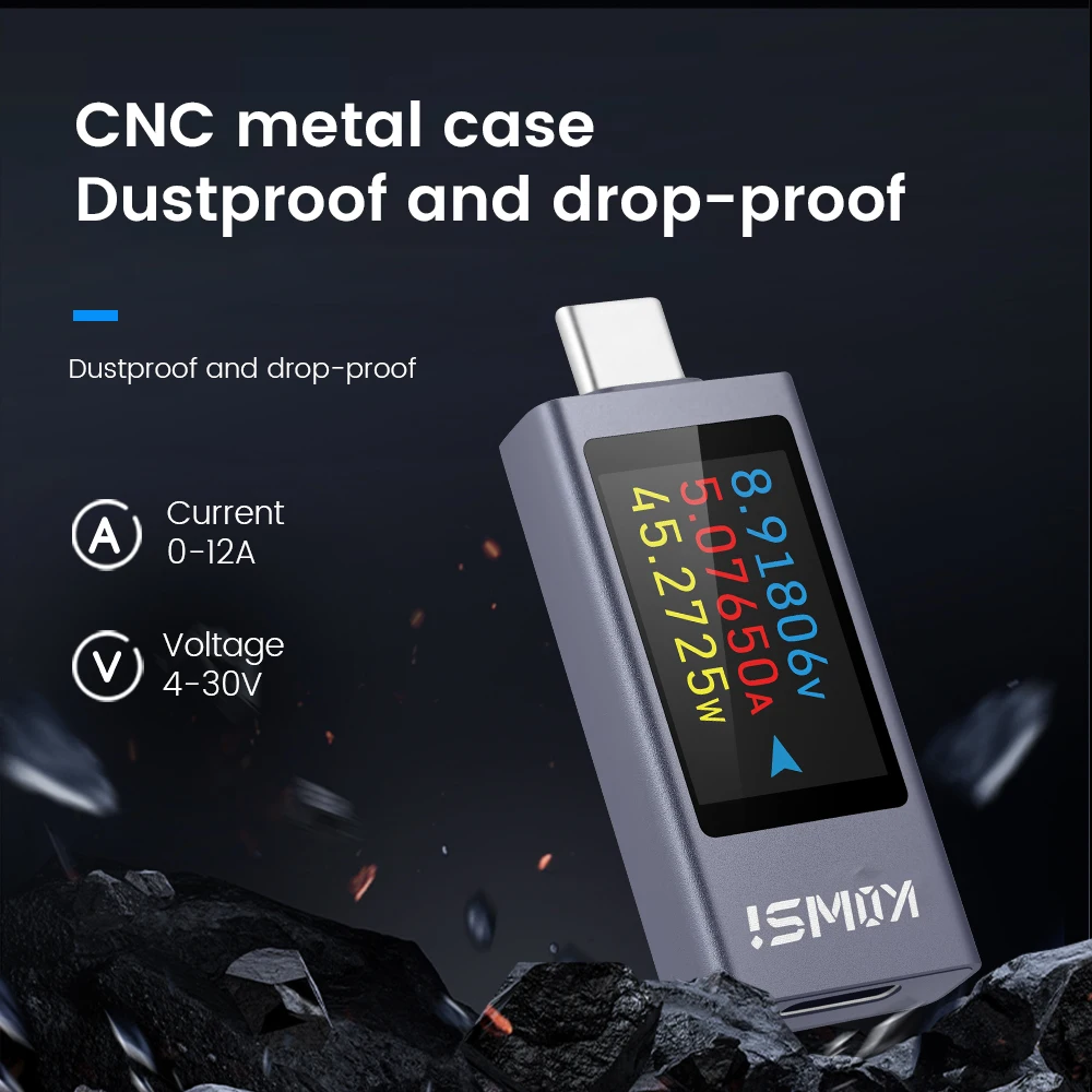 Voltage Current Power Meter KWS-2303C Multi-function Digital Type-C Tester DC 4~30A 0~12A Battery Capacity Meter