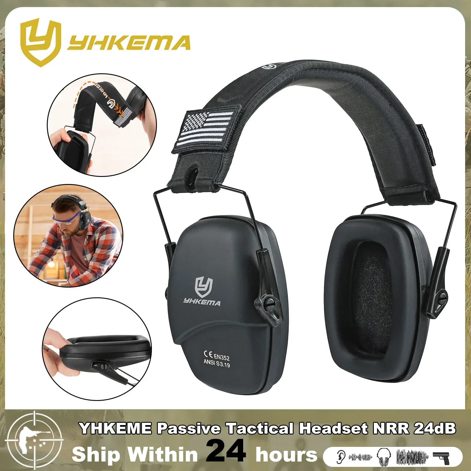 YHKEMA Anti-Noise Shooting Earmuff Tactical Hunting Folding Ear Defenders Ear Protector Hearing Protection Soundproof