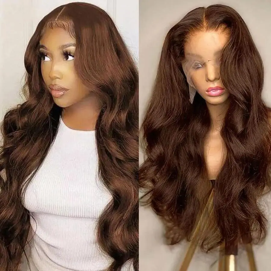 Chocolate Brown 13x4 Lace Front Human Hair Wig Body Wave Dark Brown 13x6 HD Lace Frontal Wig 4x4 for Women 1