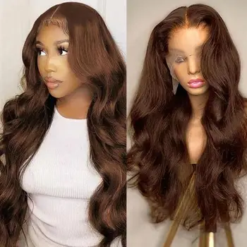 Chocolate Brown 13x4 Lace Front Human Hair Wig Body Wave Dark Brown 13x6 HD Lace Frontal Wig 4x4 for Women 1