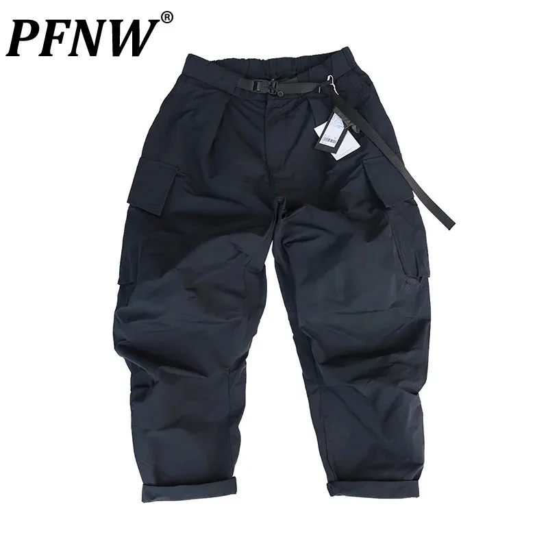 

PFNW Spring Summer Men's Safari Style Elastic Waist Outdoors Trousers Tide Function Quick Drying Solid Color Cargo Pants 12A9764
