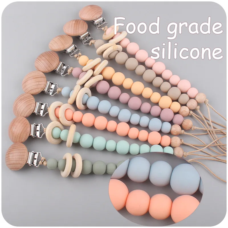 Baby Pacifier Clip Chain Wooden Beads Dummy Clip Chupetas Soother Chew Pacifier Clips Leash Nipple Holder Teether Anti-Drop Rope images - 6