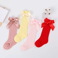 Mildsown Baby Girls Knee High Socks Soft Long Socks Thin Breathable Mesh Stockings with Bow for Infants Leg Warmers 0-3Years Old 2