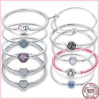 925 Silver 17-20CM Heart Pave Zirconia Original Bracelets Infinity Bracelet Fit DIY Charms Bead Birthday Jewelry Gifts Hot Sale 1