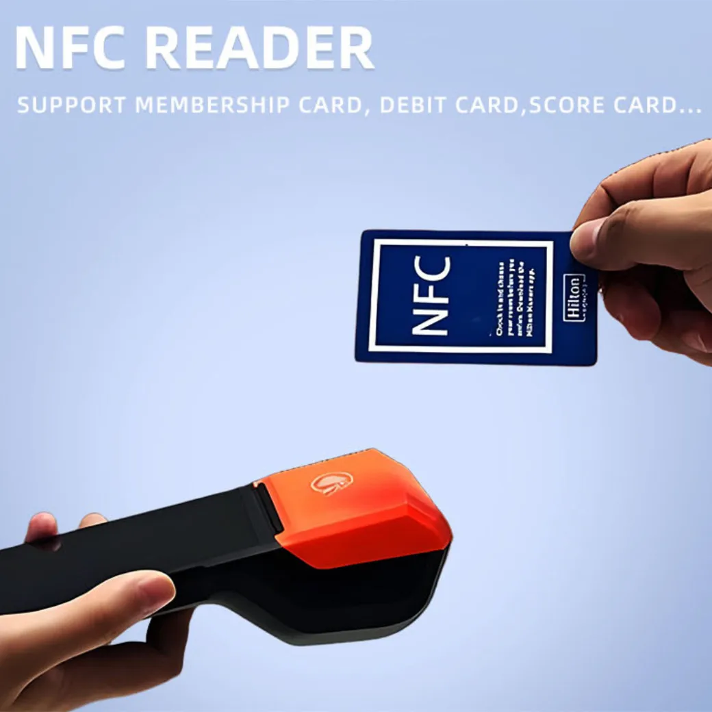 휴대용 모바일 결제 현금 등록기 5.5인치 터치스크린 안드로이드 13/14 POS 단말기 NFC 스캐너 58mm 감열 프린터
