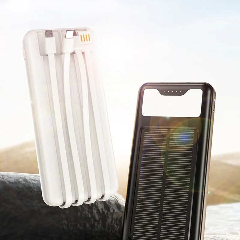 200000mah Solar Power Bank Built in 4 Cables Portable Fast Charging Large Capacity Charger Powerbank For Iphone Samsung Huawei 6