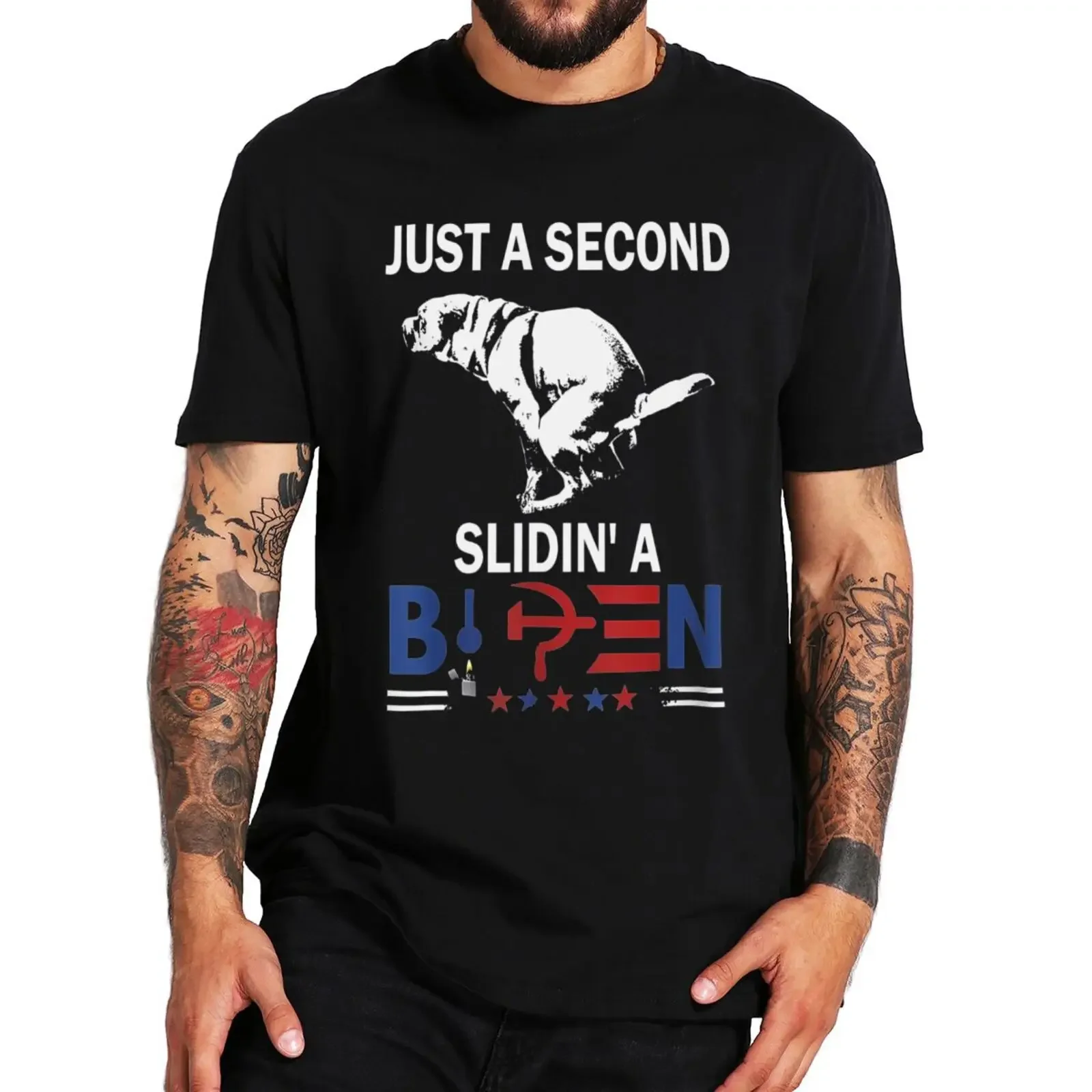 

Повседневная футболка унисекс из 100% хлопка для мужчин и женщин, футболка с надписью Just A Second Slidin' A Biden, забавная футболка Biden с позитивными мемами, топы с графическим рисунком