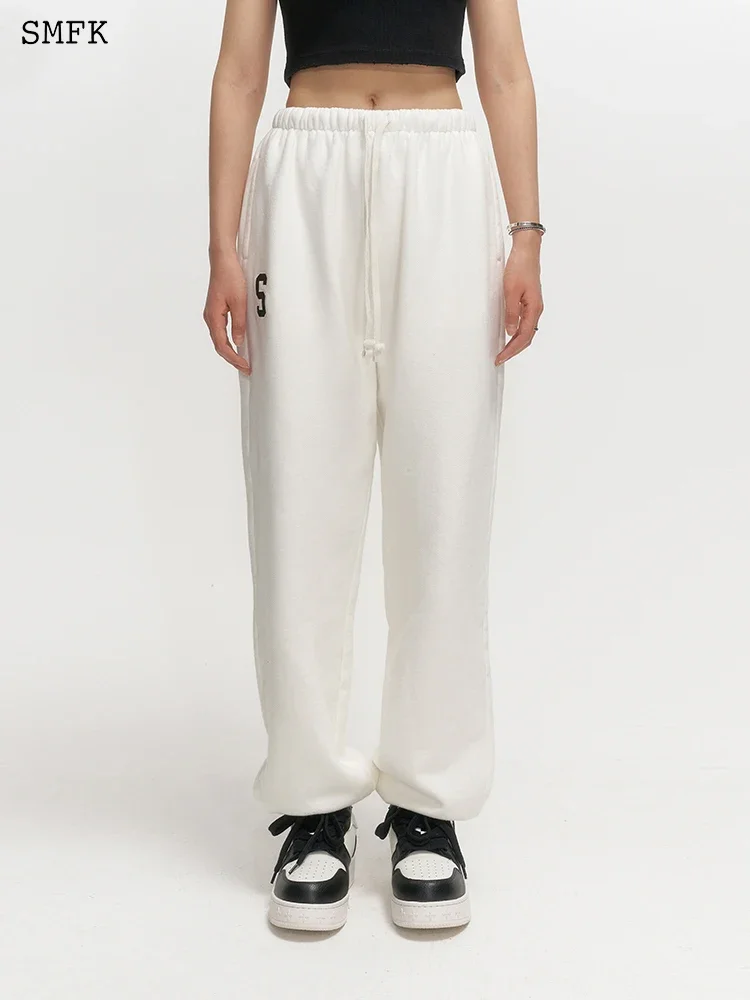 SMFK Vintage Campus Joggers Pants Embroidered Drawstring High Waist Sports Trousers Oversized Casual Cuffs Jogging Sweatpants