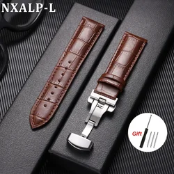 Elegant Genuine Leather Watch Band with Butterfly Buckle - Versatile and Stylish Bracelet - 18mm (Brown)