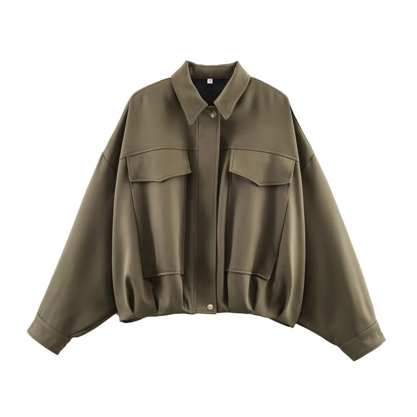 Women Fashion Army Green Loose Pilot Jacket Spring Autumn Female Front Placket With Zipper coat Pleated Hem Lady Casual Outwear