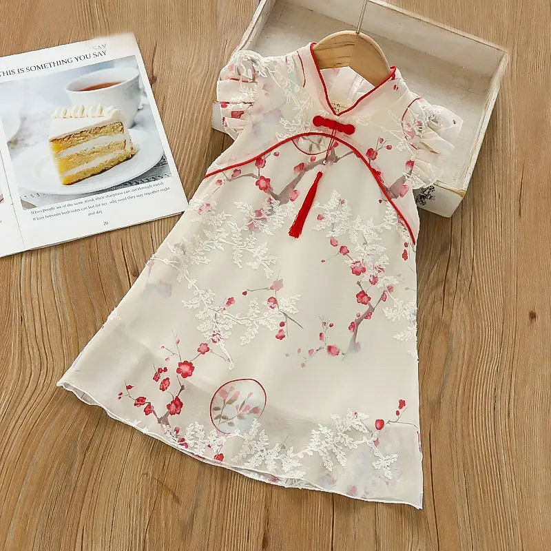 Girl Summer Cool Sense Antibacterial Cotton Material Dresses Chinese Style Baby Lovely Cheongsam Printing Clothing Free Shipping midea humidifier household mist free humidifier pregnant baby bedroom intelligent constant temperature antibacterial evaporative