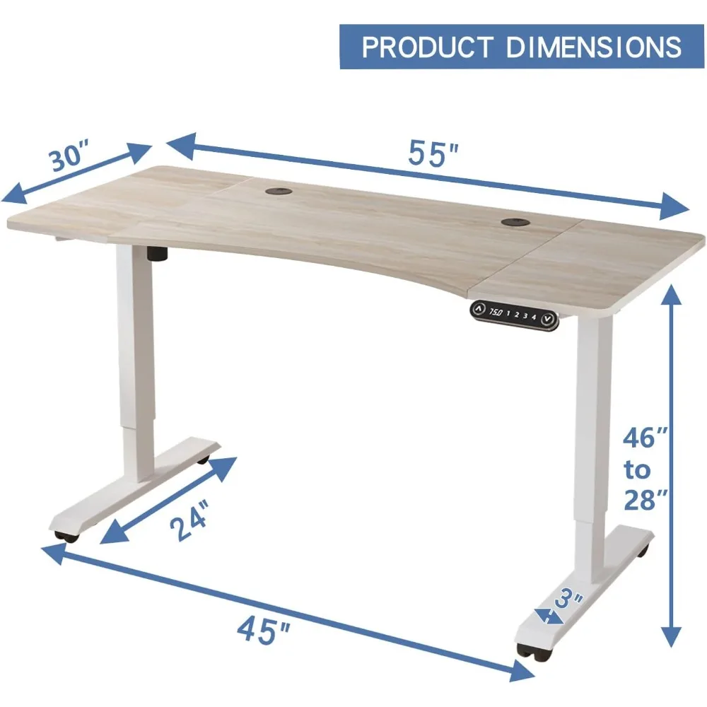 "height-adjustable 55" x 30" electric sit-stand desk with split surface for home office use"