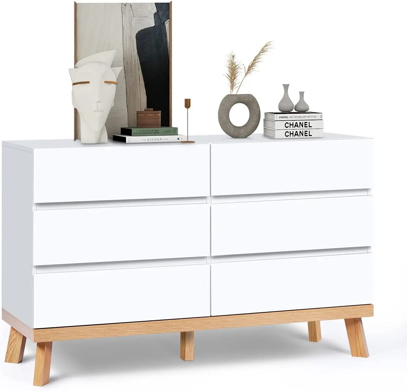 

Dresser for Bedroom 6 Drawer Double Chest of Drawers Large Storage Cabinet Wooden Dresser for Bedroom, Living Room