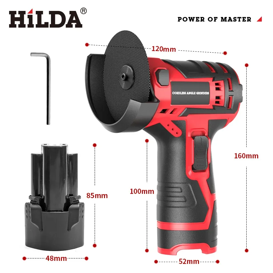 Hilda 12V/3 Inch Cordless Electric Angle Grinder Mini Small Handheld Cutting Machine Polishing Machine Lithium Ion Battery