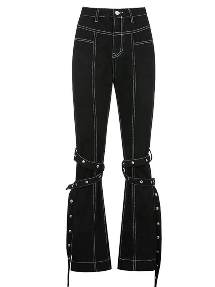 Pantaloni A Vita Alta In Maglia A Coste Y2K, Svasati E Larghi, Stile Emo Grunge, Comodi Per Donna