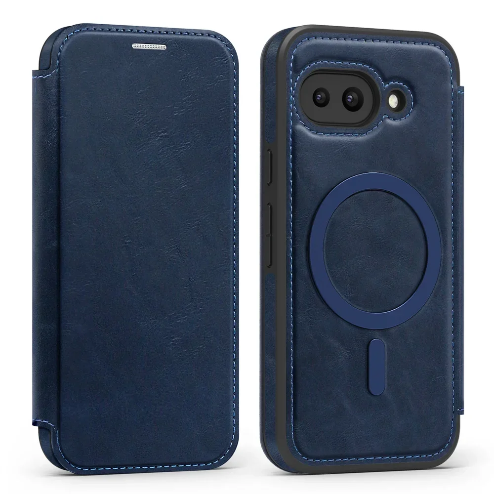 RFID Blocking Leather Wallet with Card Holder & Electroplating for MagSafe Flip Phone Case