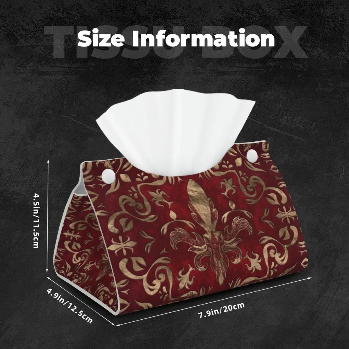 Custom Luxury Lily Flower Fleur-De-Lys Tissue Box Cover PU Leather Rectangular Fleur De Lis Facial Tissues Holder for Home 5
