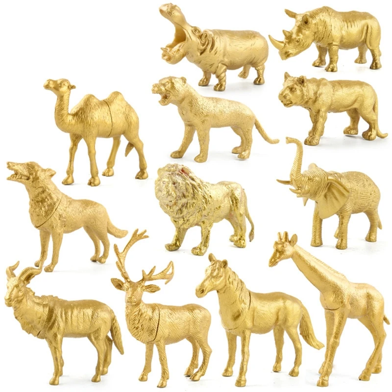 

6/8/10/12 Pcs Plastic Golden Figures Simulation Model Statue Figurine Educational for Child Birthday Gift