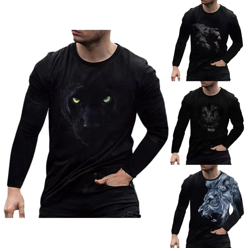 

Футболка мужская с длинным рукавом, модная универсальная Европейская и американская пантера, топ с 3D принтом, черная, Осень-зима