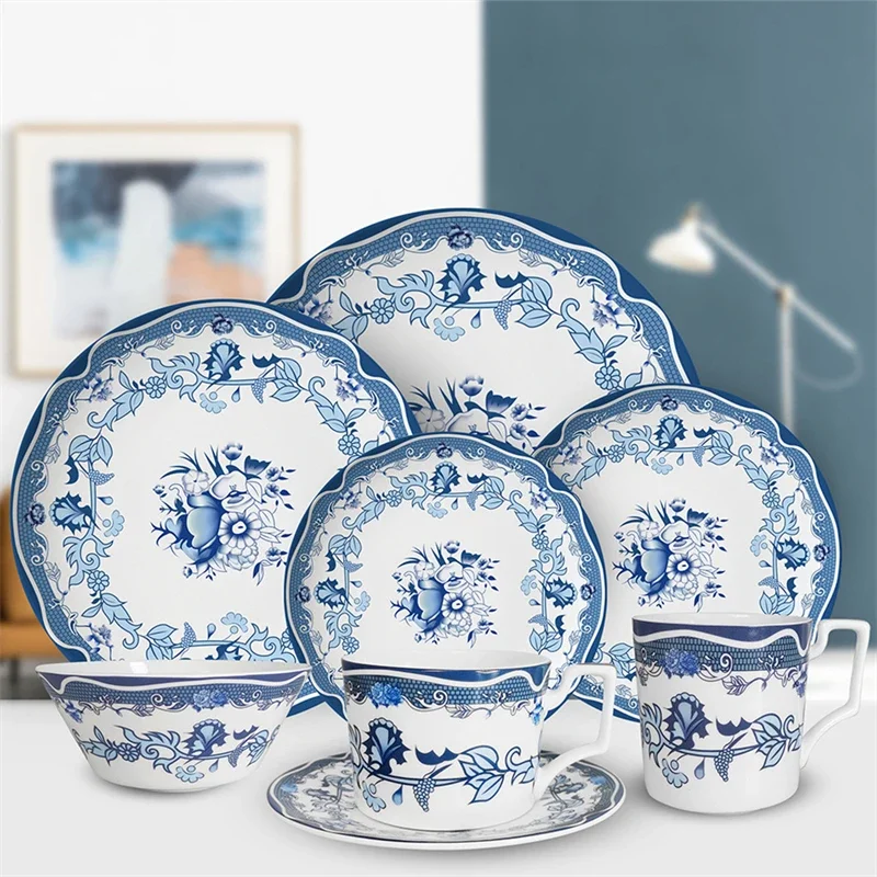 Blue And White Porcelain Style Ceramic Plate,Fish Tray, , Cup And Saucer Set, Mug, Coffee Pot, Milk Jar, Tableware, Rice Bowl
