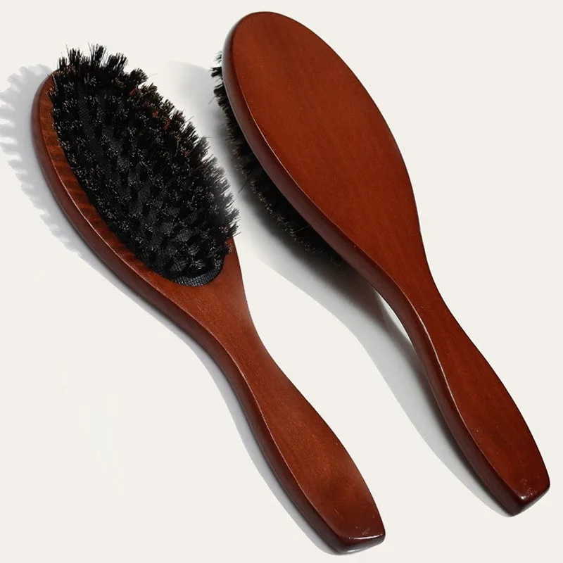 Natural Boar Bristle Detangling Hair Brush Women Wooden Wet