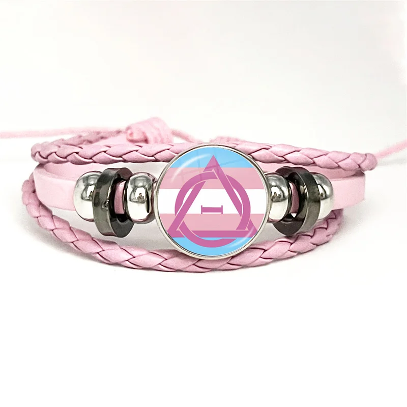 Therian Symbol Cat Wolf Fox Therian Pink Leather Bracelet Glass Cabochon Button Multilayer Bangles Wristband Gift 6