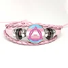 Therian Symbol Cat Wolf Fox Therian Pink Leather Bracelet Glass Cabochon Button Multilayer Bangles Wristband Gift 6