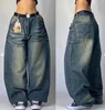 American Hip Hop Retro Gothic Print Jeans Women Y2K New Street Selling Fashion Loose Straight Wide Leg Pants Unisex Joker Jeans 5