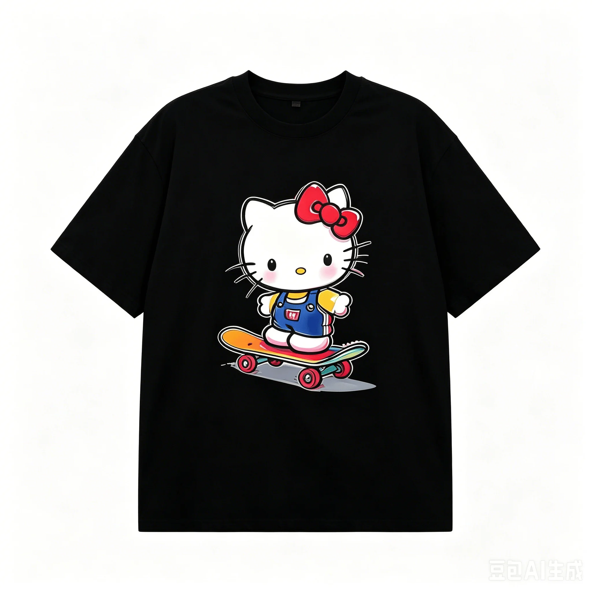 Sanrio 헬로 키티 스케이트보드 프린트 티셔츠 성인 및 어린이용 Y2K 고딕 스타일 반소매 티셔츠 여름 캐주얼 탑