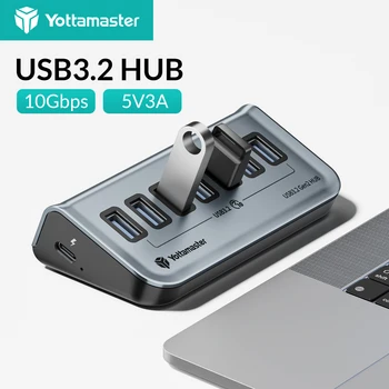 Yottamaster USB-C 3.2 허브, 7 포트 USB 허브 전원, 5V/3A USB 3.2 Gen2, 10Gbps 데이터 허브, 노트북용 서피스 프로 휴대용 하드 드라이브
