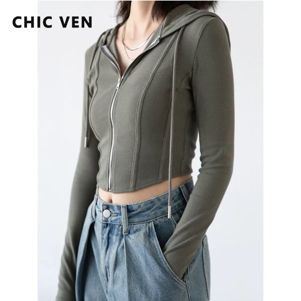 

CHIC VEN Women Sweatshirts Slim Long Sleeve Solid Hoodies Casual Woman Jacket Short Female Outerwear Coats Spring Autumn 2023