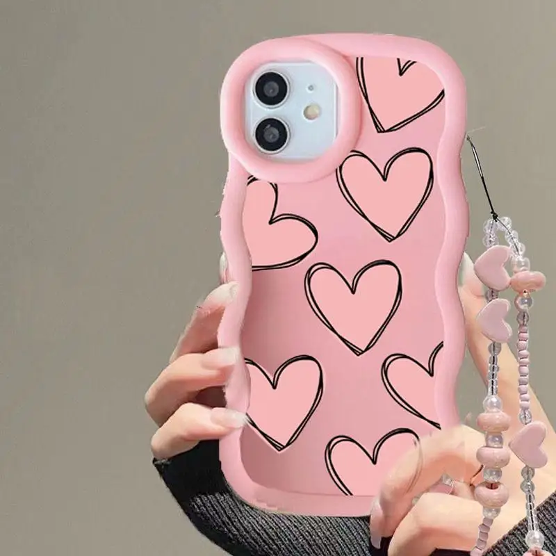 Love Heart Wrist Chain Lanyard Phone Case